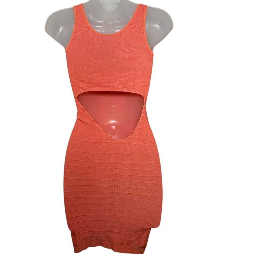 Bebe Back Cutout Shine Bodycon Dress Salmon Small NWT - Picture 6 of 6